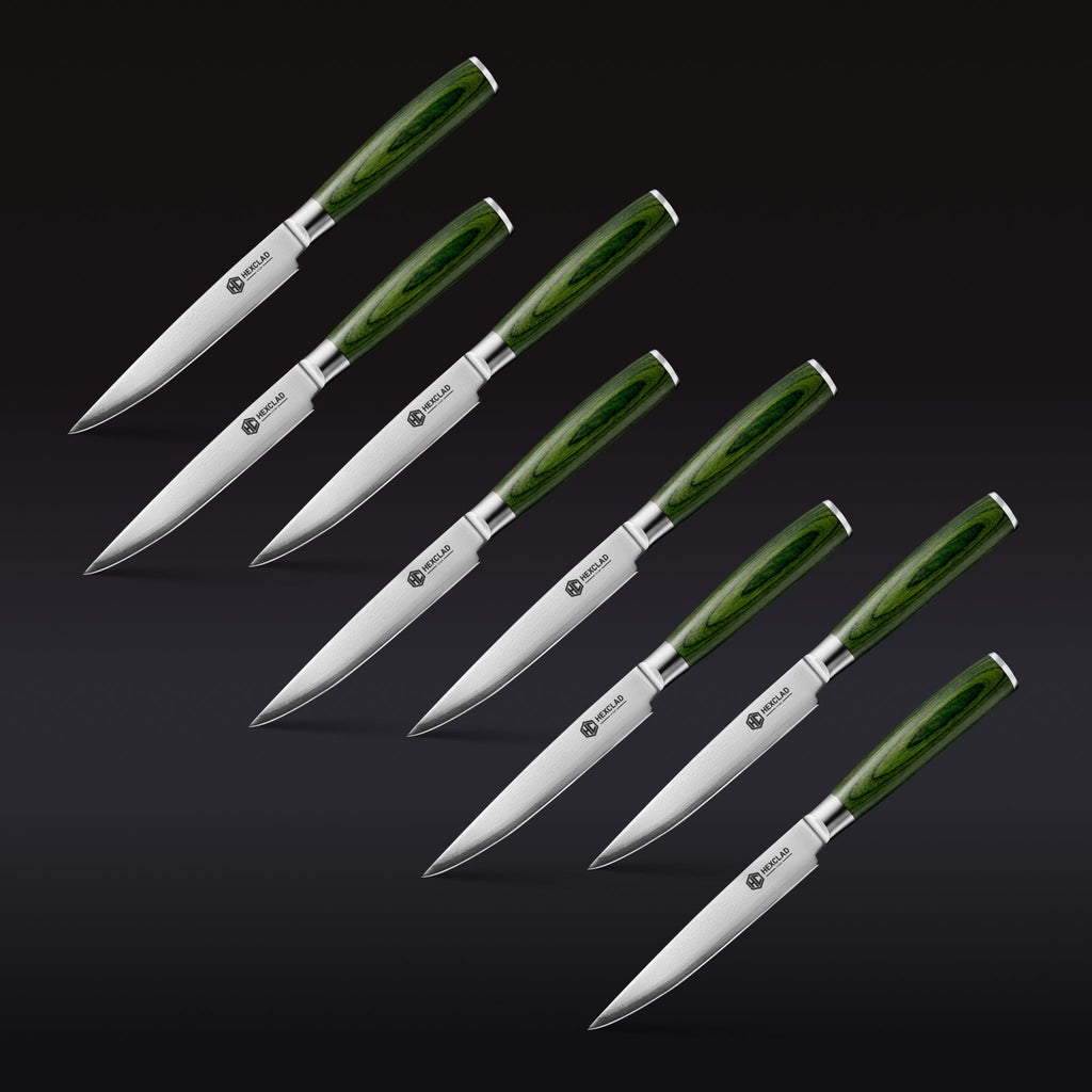 Damascus Steel Steak Knife Set, 8-pc (Green) • HexClad
