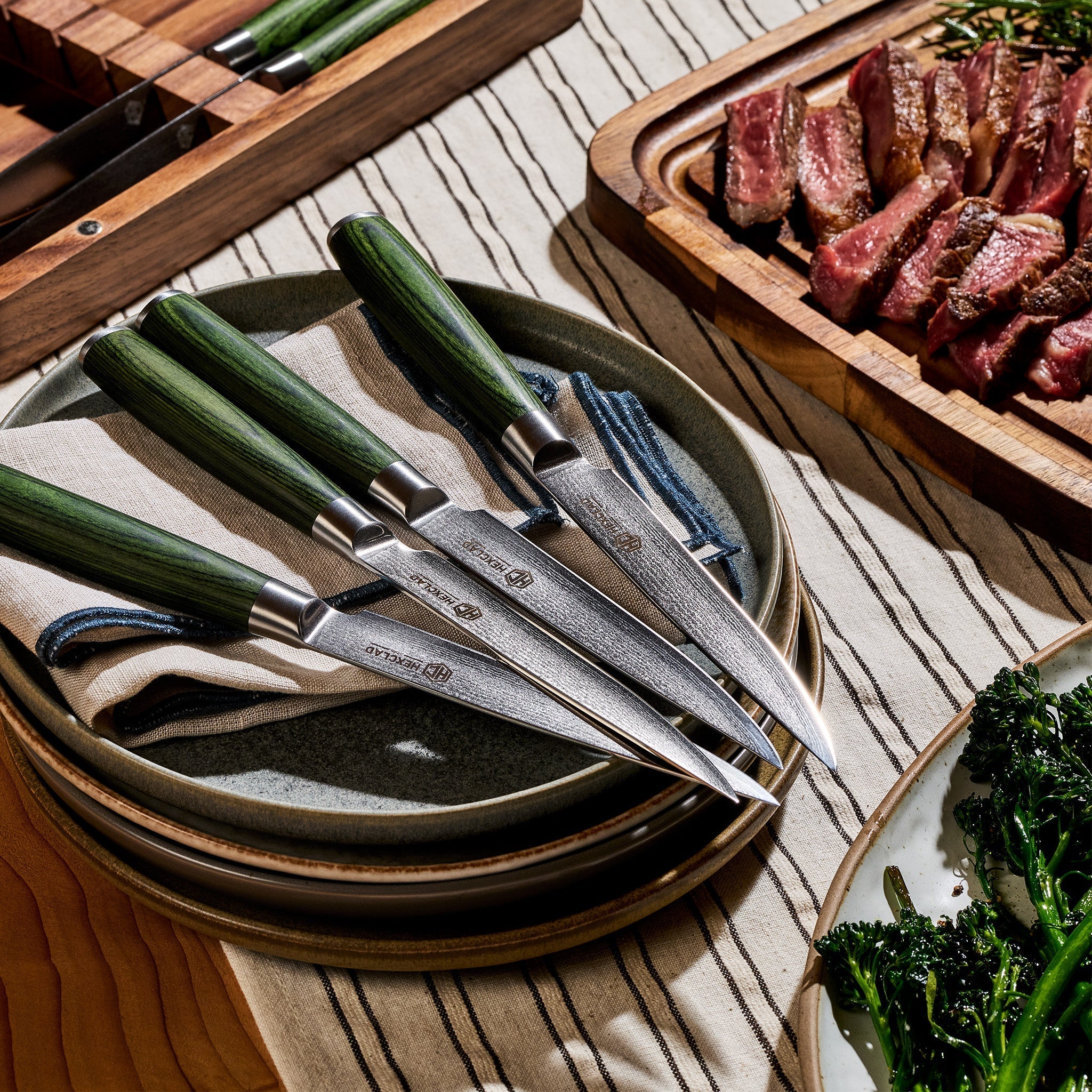 Damascus Steel Steak Knife Set, 8-pc (Green) • HexClad