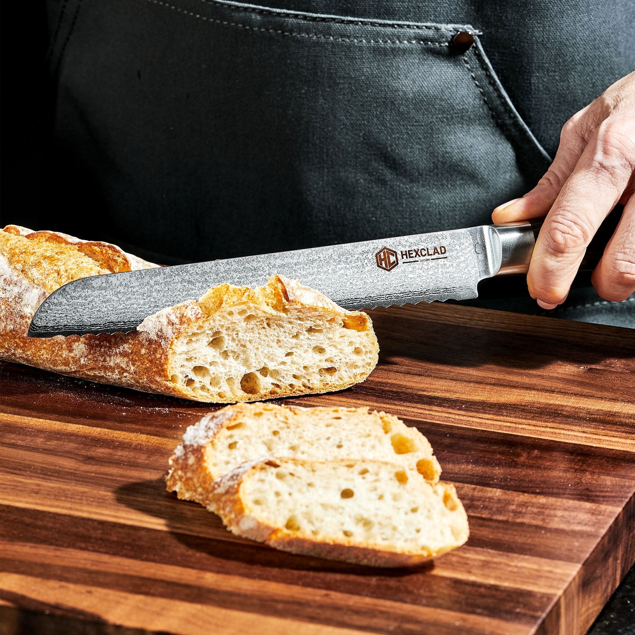 Damascus Steel Serrated Bread Knife, 8" • HexClad