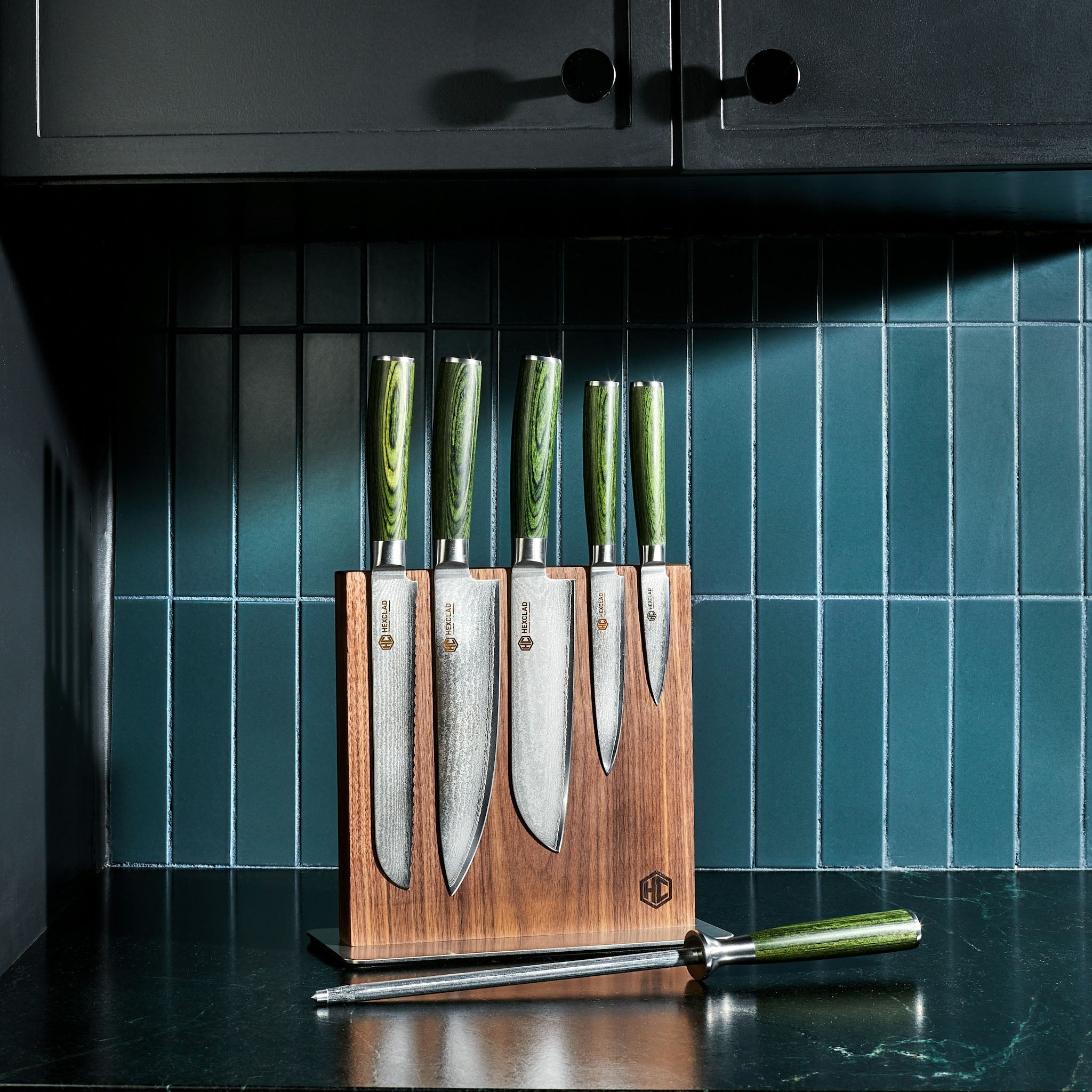 Damascus Steel Knife Set, 7-pc (Green) • HexClad