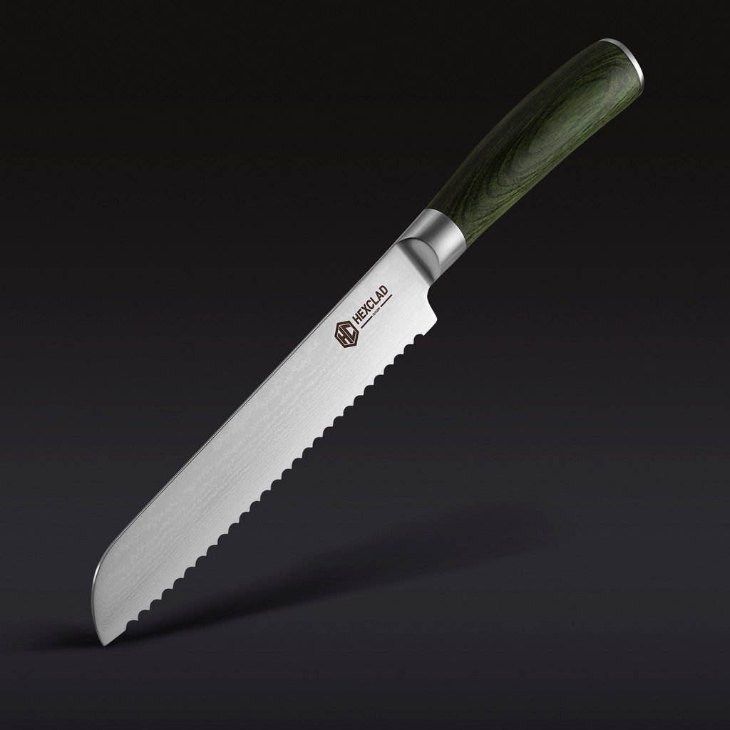 Damascus Steel Serrated Bread Knife, 8" • HexClad