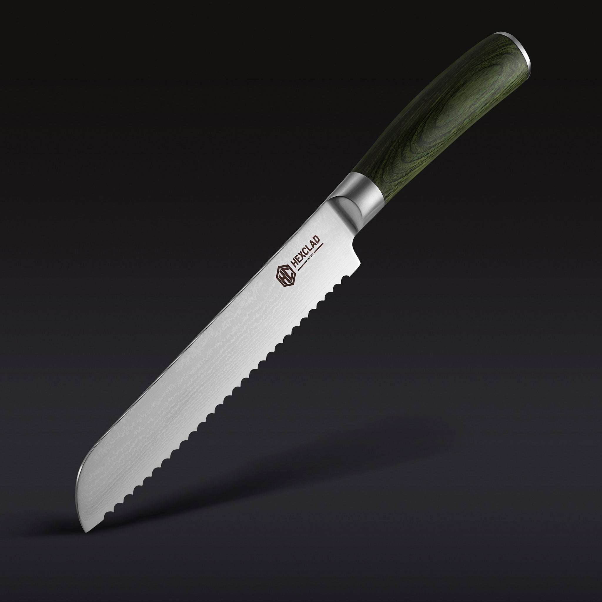 Damascus Steel Serrated Bread Knife, 8" • HexClad