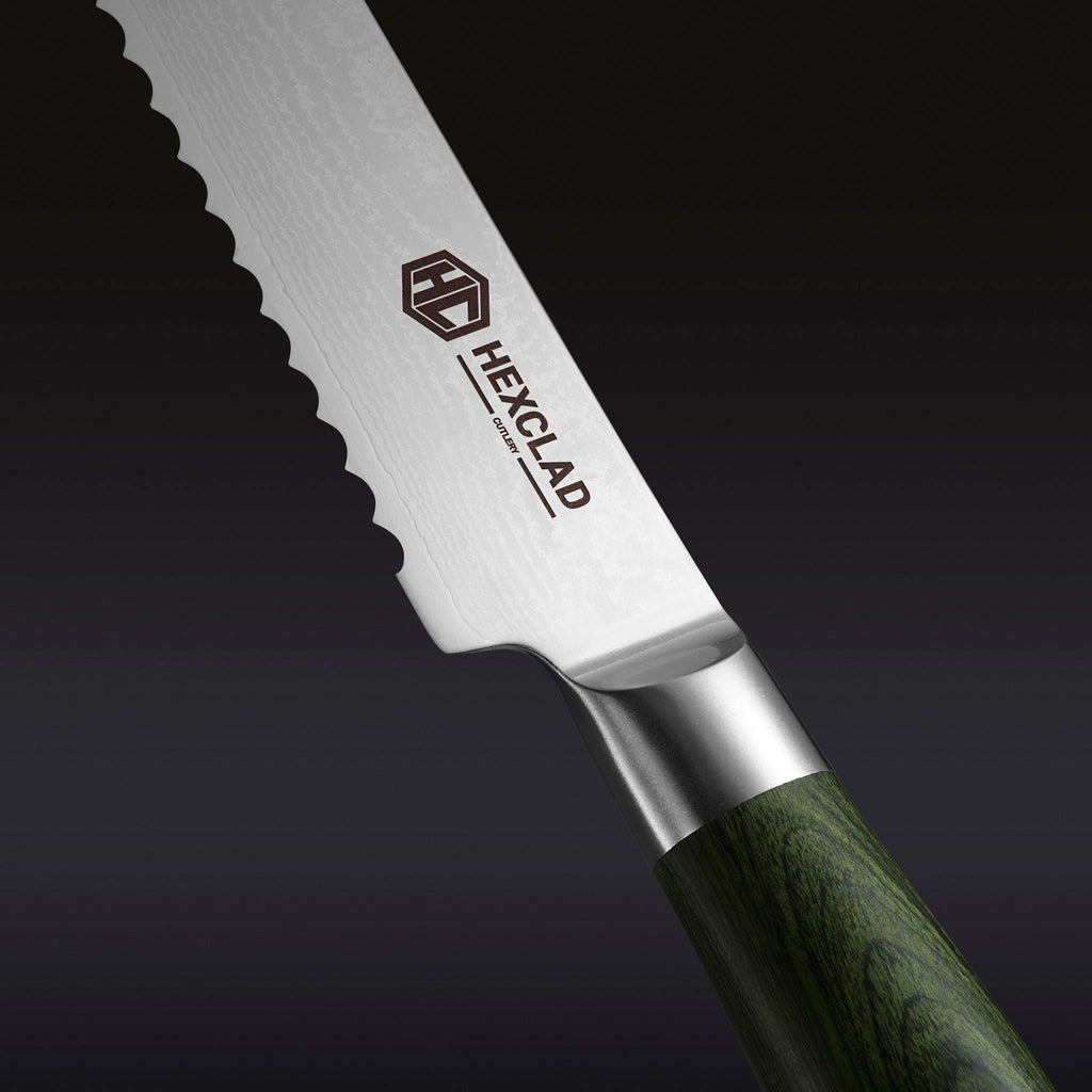 Damascus Steel Serrated Bread Knife, 8" • HexClad