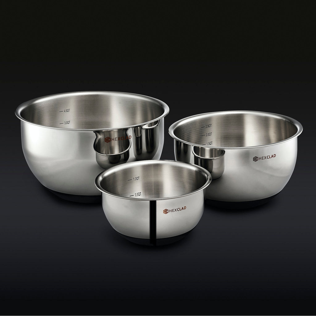 Stainless Mixing Bowl Set with Vacuum Seal Lids, 6-pc • HexClad