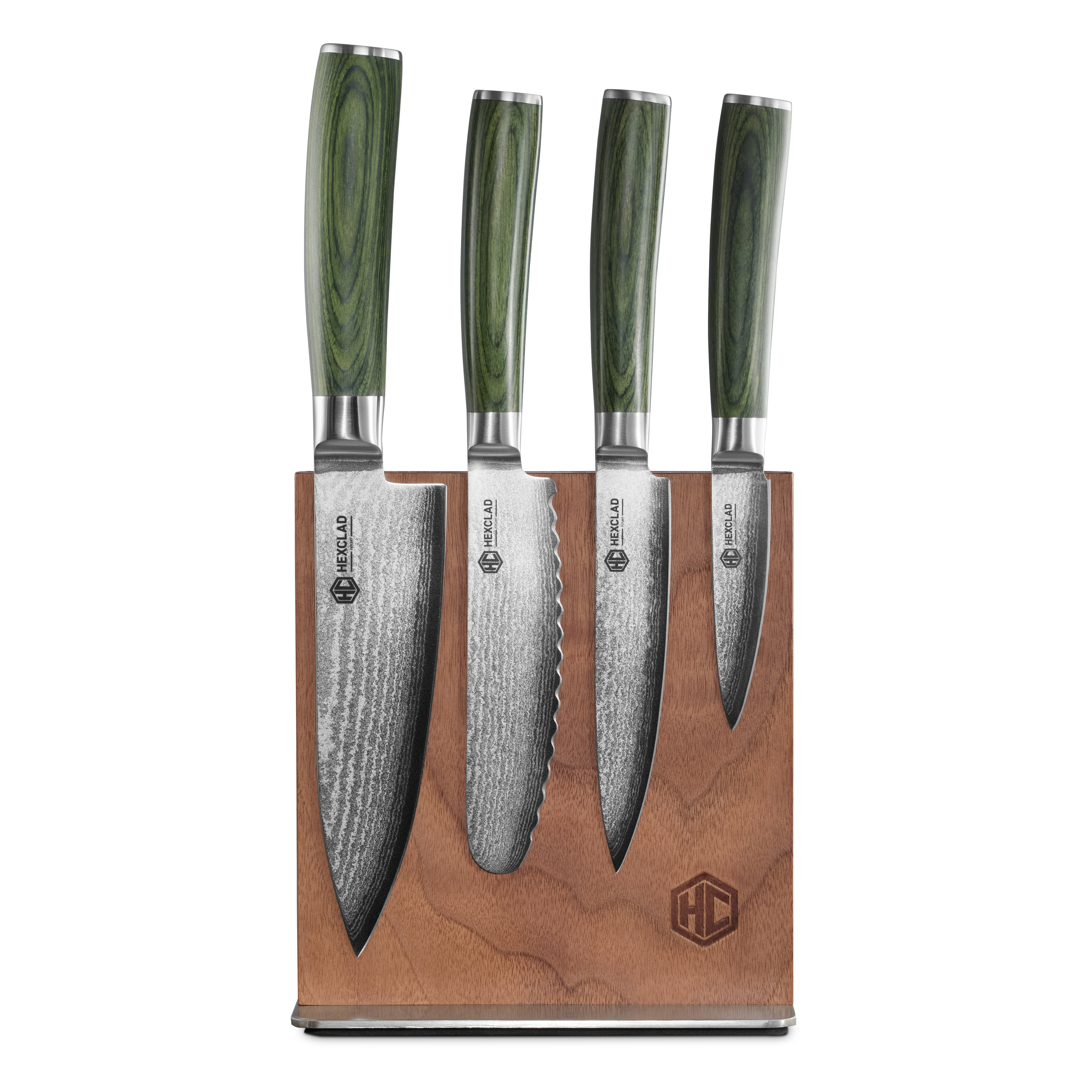 Damascus Steel Studio Knife Set, 5-pc (Green) • HexClad