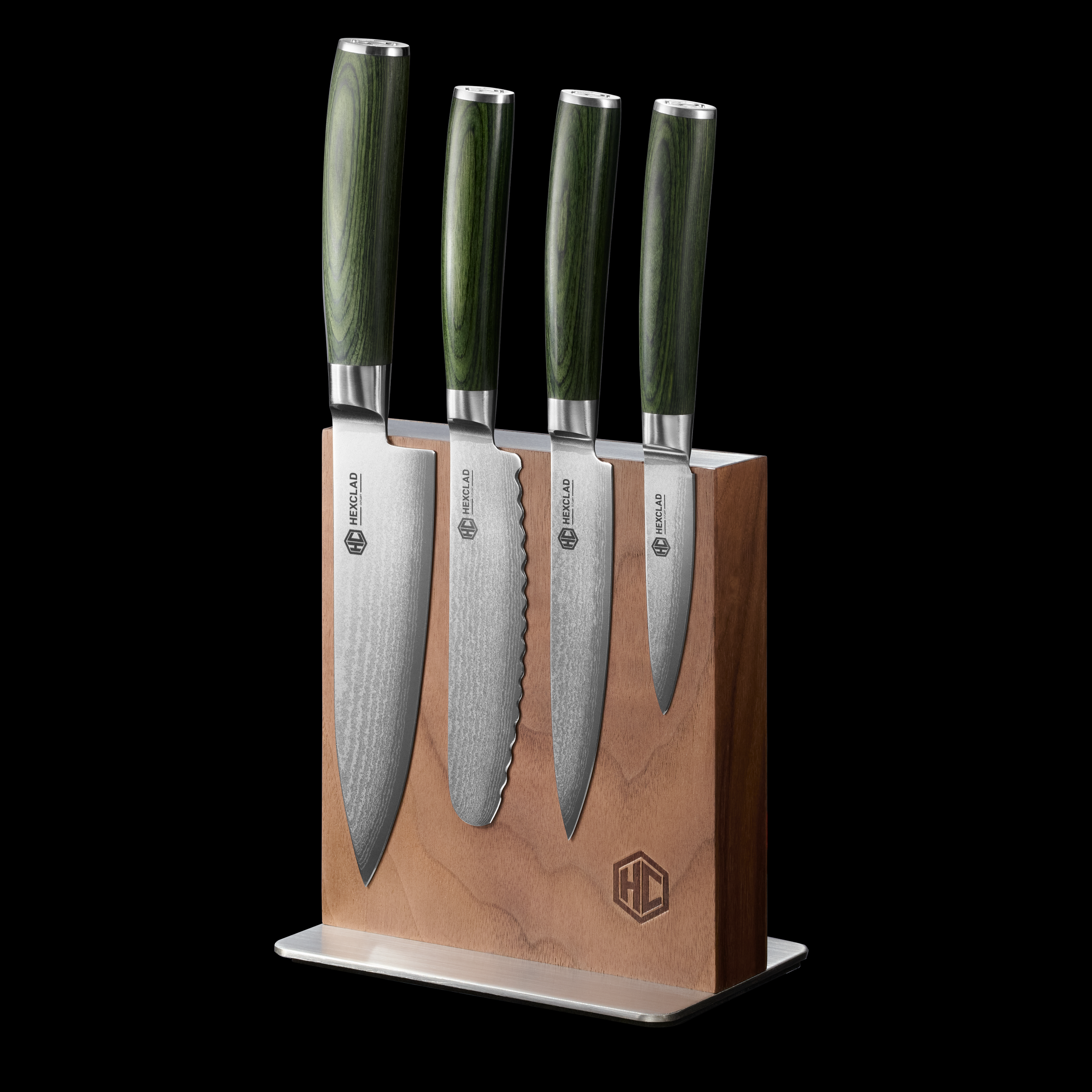 Damascus Steel Studio Knife Set, 5-pc (Green) • HexClad