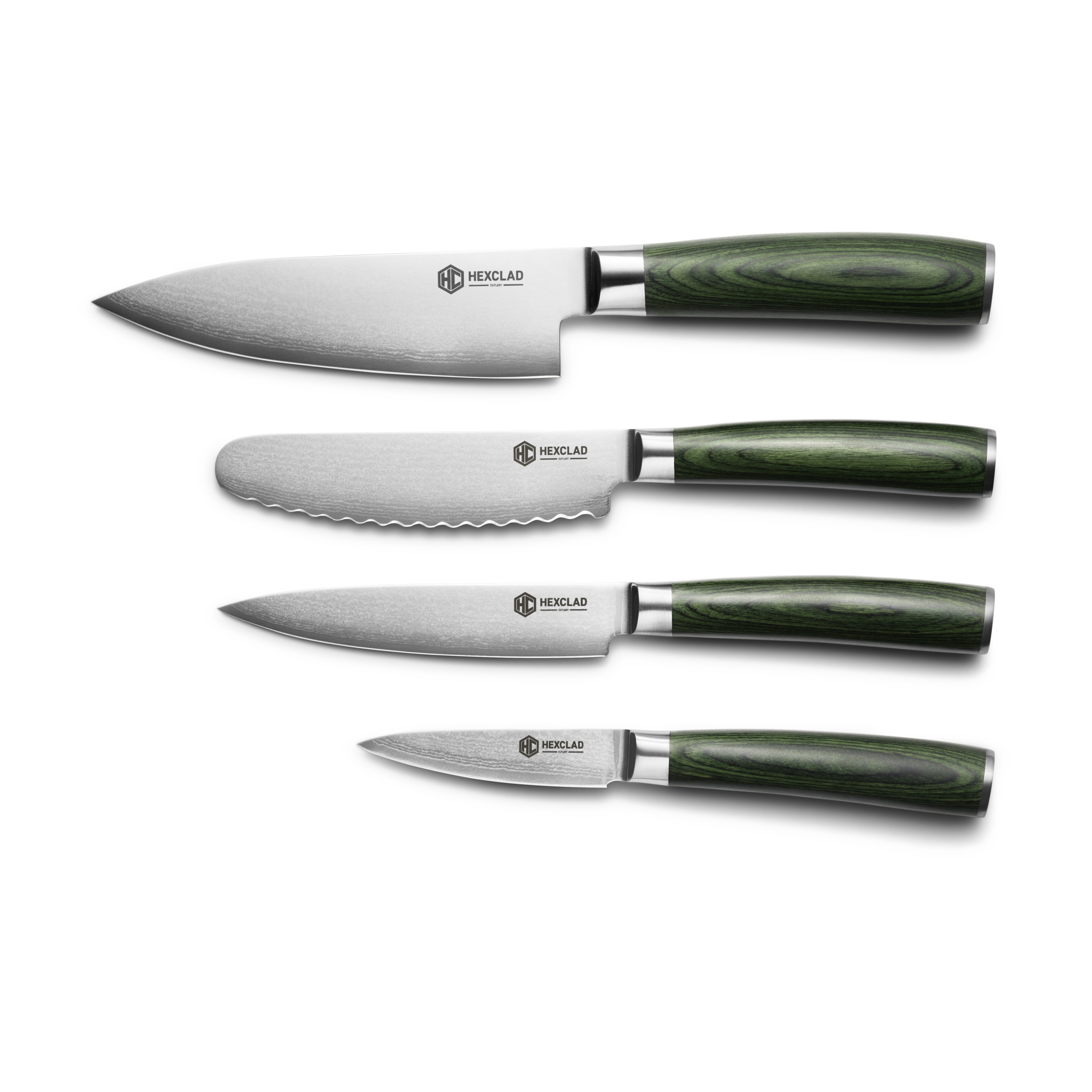 Damascus Steel Studio Knife Set, 5-pc (Green) • HexClad